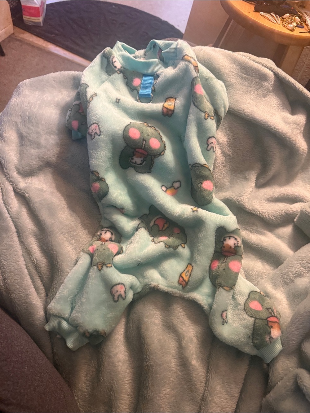 Dogs  Mint Green Fleece One-Piece Pajamas with Cartoon Print